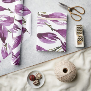 Magnolie Lila Violett Aquarell Geschenkpapier