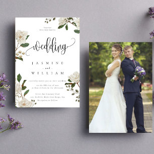 Magnolie Modern Foto Hochzeit Einladung