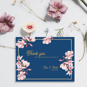 Magnolie Navy Blau Florale Hochzeits-Dankeskarten Postkarte
