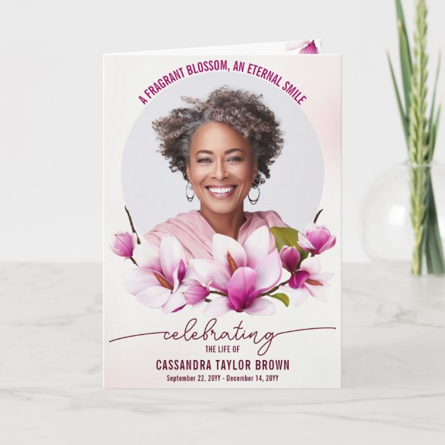 Magnolie Rosa Florales Trauerprogramm Gefaltet Programm (Vorderseite)