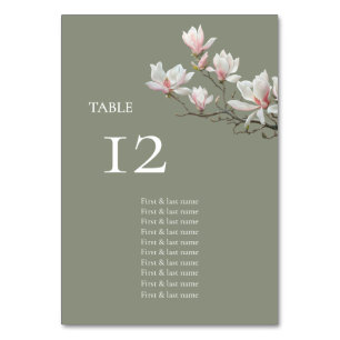 Magnolie Sage Grün Florales Hochzeitssitzplan Tischnummer
