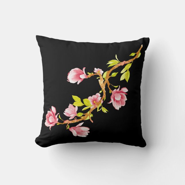 Magnolie Schwarz Kissen (Vorderseite)
