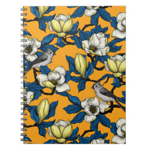 Magnolie und Titmausvogel blühen 3 Notizblock