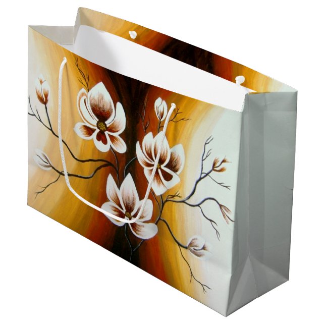 Magnolien, Acryl - Große Geschenktüte (Vorderseite Schrägansicht)