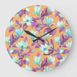 Magnolien auf dem Vanillehimmel blühen Große Wanduhr