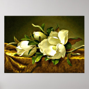Magnolien auf Gold Samtstoff, Kunstmalerei Poster