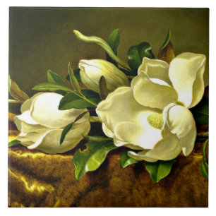 Magnolien auf goldenem Samttuch, Kunstmalerei, Fliese