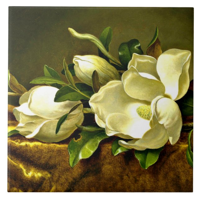 Magnolien auf goldenem Samttuch, Kunstmalerei, Fliese (Vorderseite)