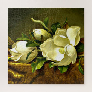 Magnolien auf goldenem Samttuch Puzzle