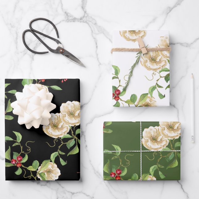 Magnolien, Berries und Foliage Geschenkpapier Set (Vorderseite)