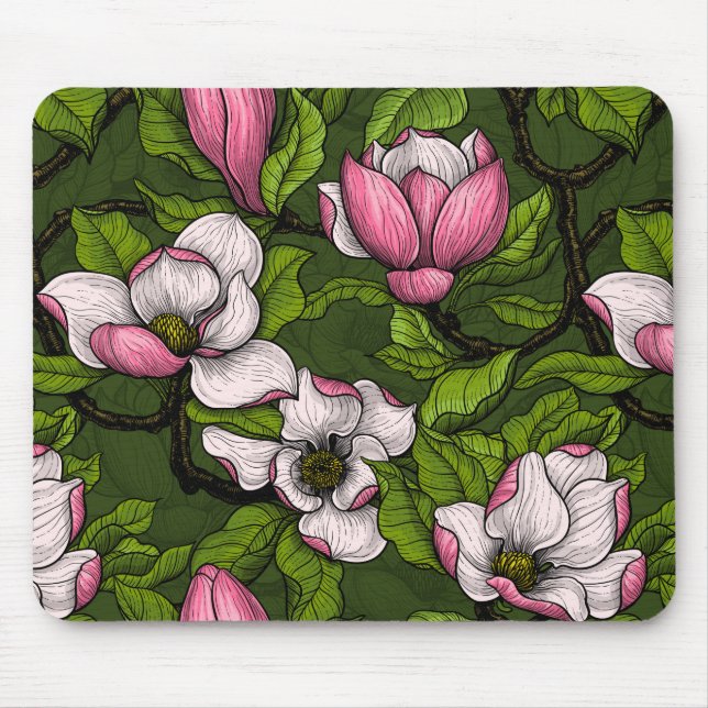 Magnolien blühen auf dunkelgrün mousepad (Vorne)