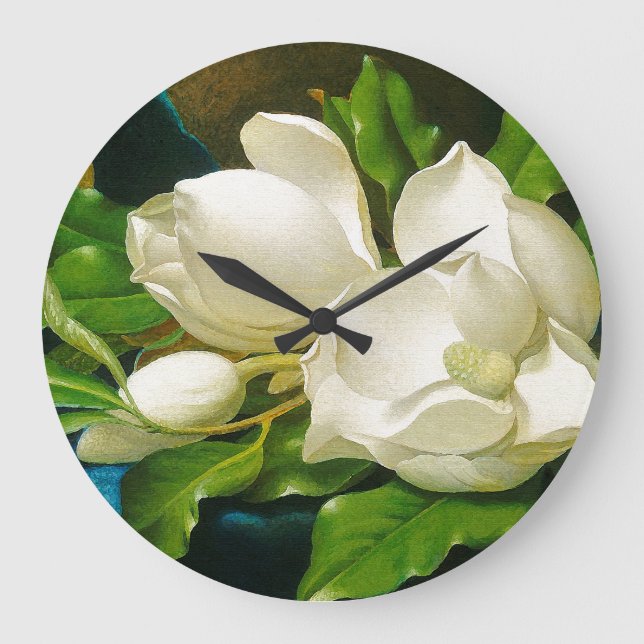 Magnolien-Blumen-Wand-Uhr Große Wanduhr (Vorderseite)