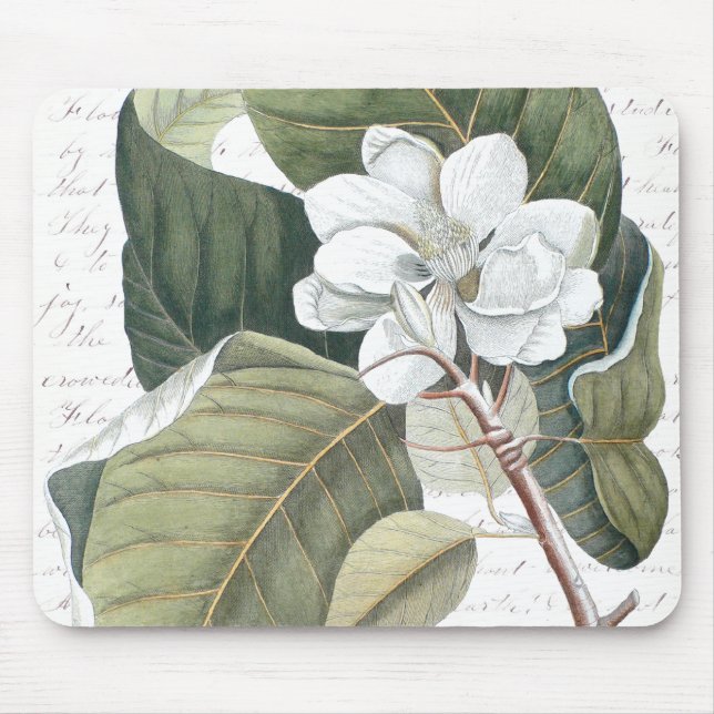 Magnolien-Blüte und Text-Collage Claras Balfour Mousepad (Vorne)