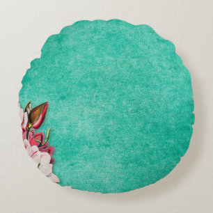 Magnolien-Blüten Papier vintage alt Rundes Kissen