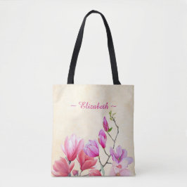 Magnolien in rosa Wasserfarbe auf Creme Tote Tasch