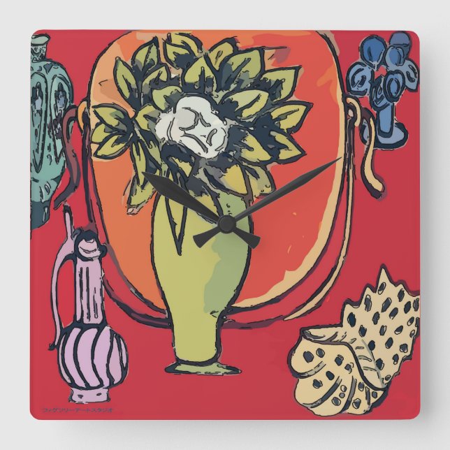 Magnolien in Vase, nach Matisse Quadratische Wanduhr (Vorderseite)