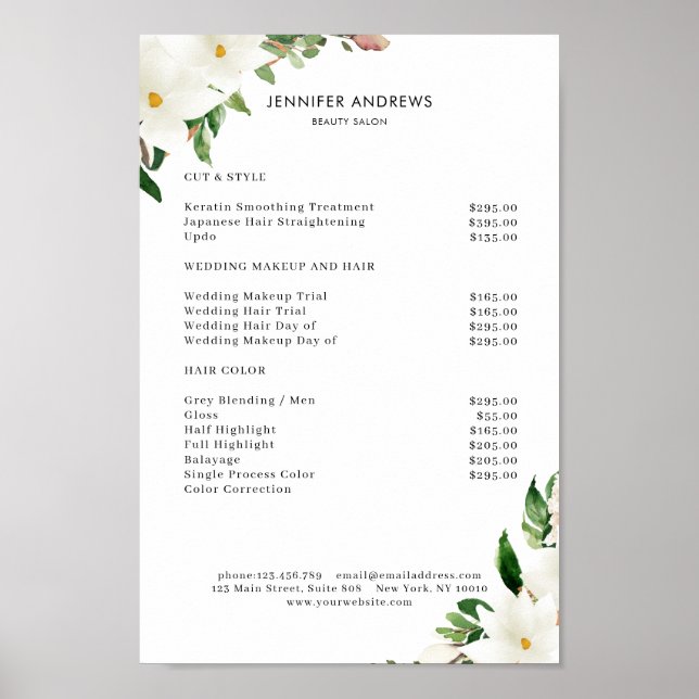 Magnolien Salon Preisliste Poster (Vorne)