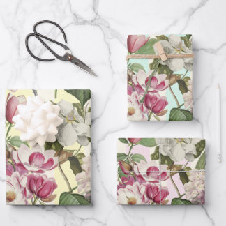 Magnolien und Hydrangeas Vintag botanisch Geschenkpapier Set