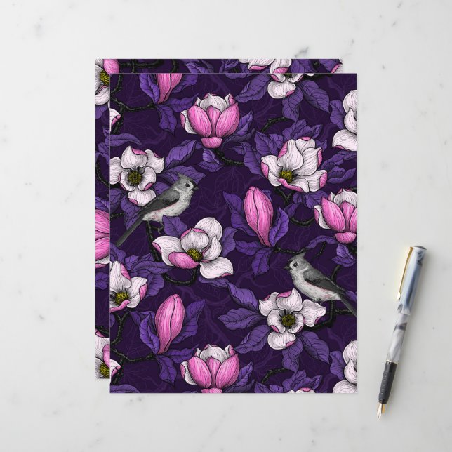Magnolien und Titmausvogel blühen 4 (Vorderseite/Rückseite Beispiel)