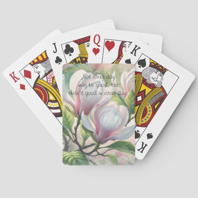 Magnolienblumen & Zitat	 Spielkarten (Rückseite)