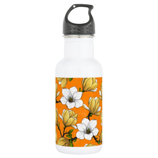 Magnoliengarten in Gelb Edelstahlflasche (Vorderseite)