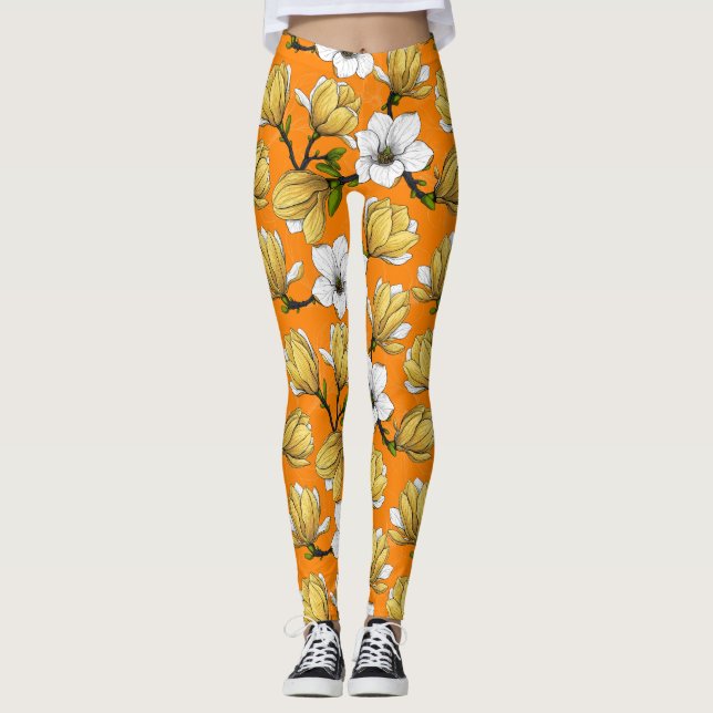 Magnoliengarten in Gelb Leggings (Vorderseite)