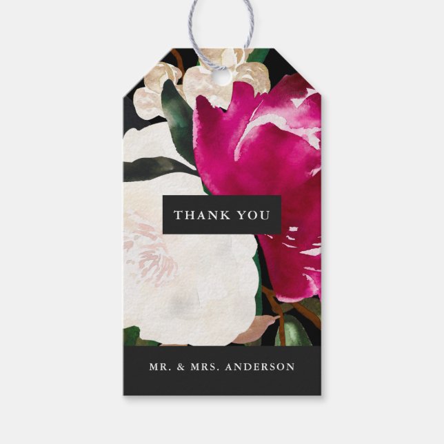 Magnolienmalerei auf Schwarz | Hochzeit Danke Geschenkanhänger (Vorderseite)