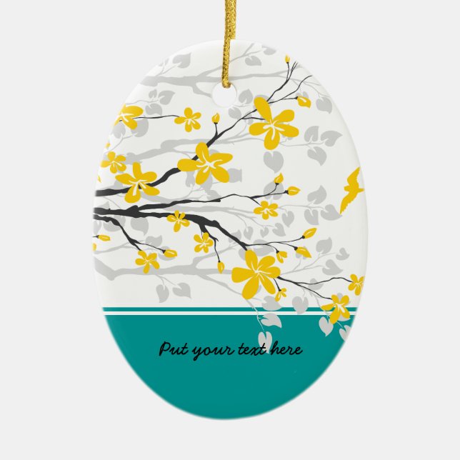 Magnolienzweig und Blume Keramik Ornament (Vorne)