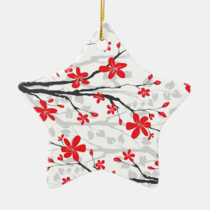 Magnolienzweig und Blume Keramik Ornament