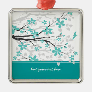 Magnolienzweig und Blumen benutzerdefiniertes Orna Silbernes Ornament