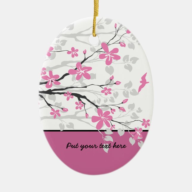 Magnolienzweig und rosa Blume Keramikornament (Vorne)