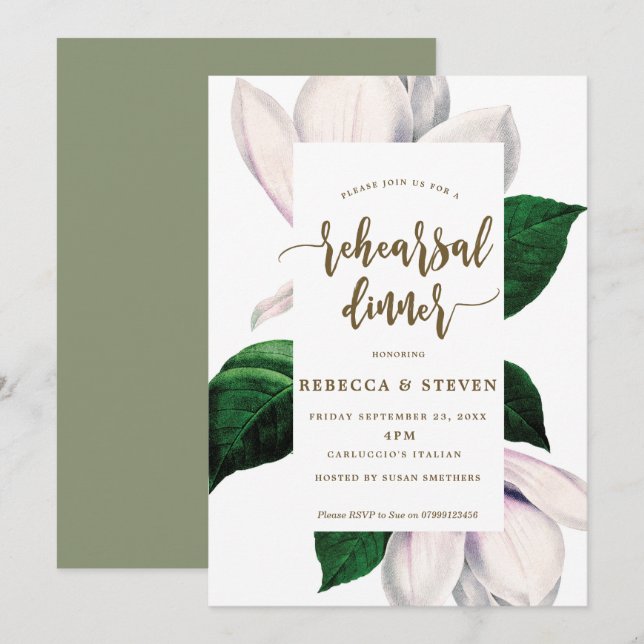 Magnolische Abendessen mit moderner Probe Einladung (Vorne/Hinten)