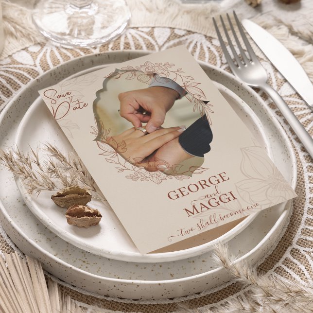 Magnolische Linie Verzierte Vintage Rahmen Save The Date (Magnolia Line Art Ornate Vintage Frame Save The Date)