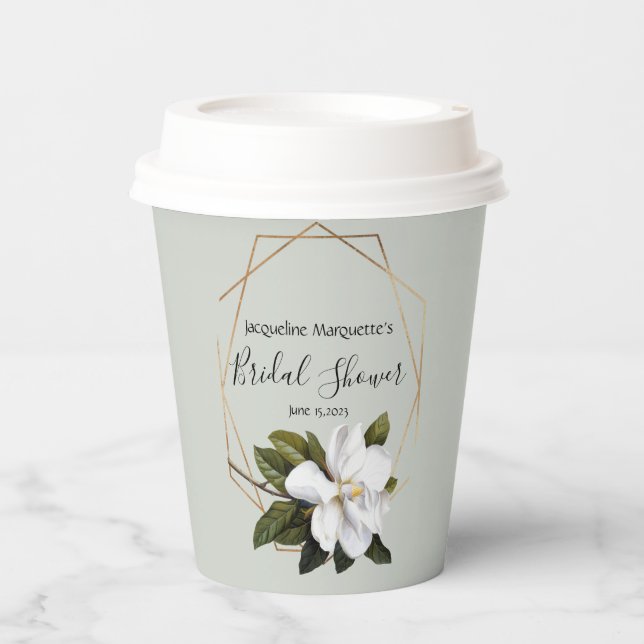 Magnolisches Brautparty mit Gold und Sage Pappbecher (Vorderseite)
