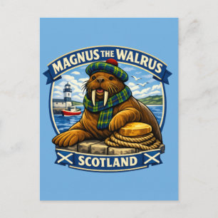 Magnus der schottlandliebende Walross-Seaside-Scho Postkarte