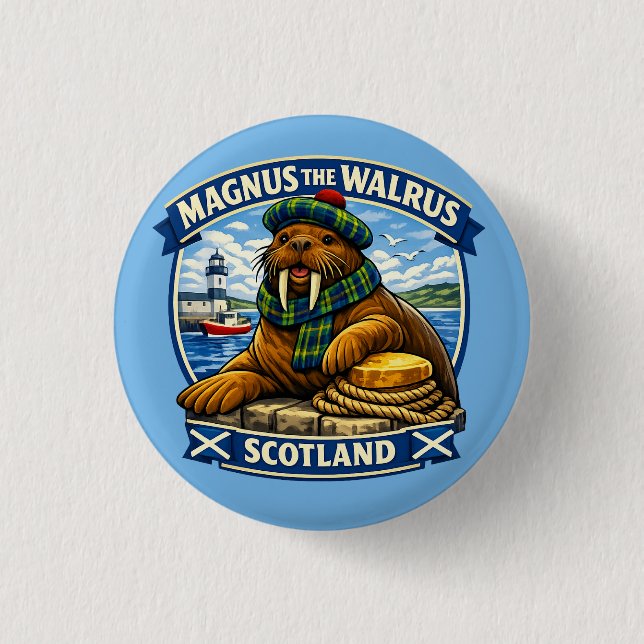 Magnus der schottlandliebende Walross-Seite Schott Button (Vorderseite)