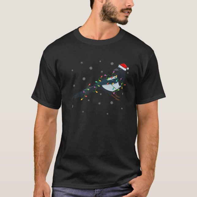 Magpie Bird Xmas Lighting Weihnachtsmannmütze Magp T-Shirt (Vorderseite)