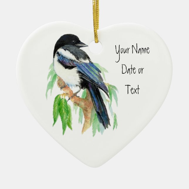 Magpie, maßgeschneiderte Ornamente, Vögel, Natur Keramik Ornament (Vorne)
