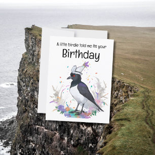Magpie mit Geburtstag hat Konfetti Hintergrund Postkarte