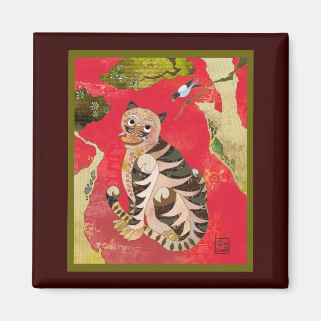 Magpie und Tiger: Koreanische Volkskunst Magnet (Vorne)