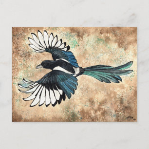 Magpie Watercolor Postkarte