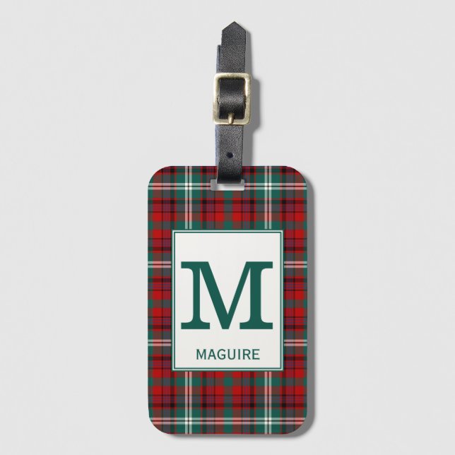 Maguire Tartan Kariertes rotes und grünes Muster Gepäckanhänger (Vorderseite Vertikal)