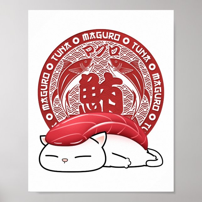 Maguro Tuna Sushi Cat Poster (Vorne)