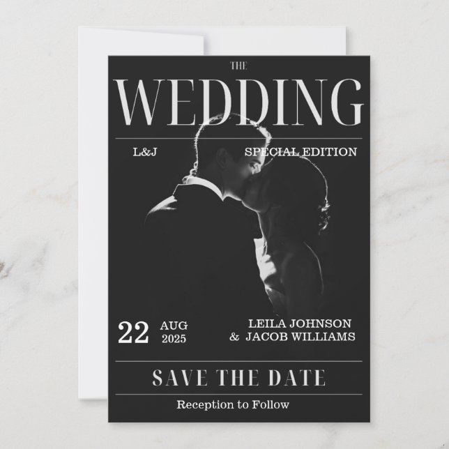 Magzine Unique Fun Foto Save the Date Hochzeit Einladung (Vorderseite)