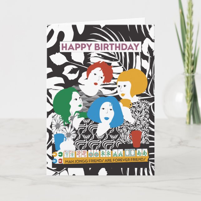Mah Jong Friends Birthday Card Dankeskarte (Vorderseite)