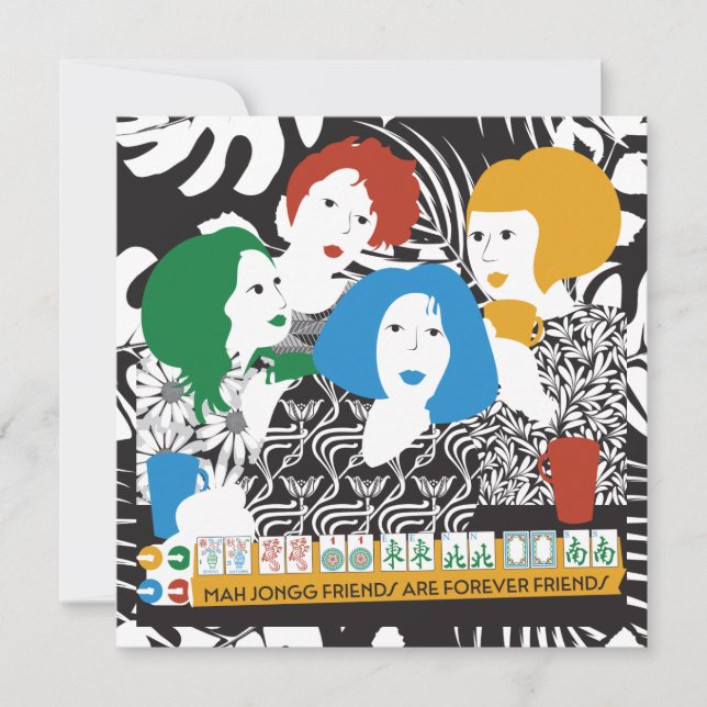 Mah Jong Friends Flat Card Feiertagskarte (Vorderseite)