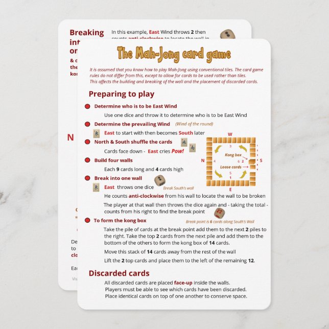 Mah-Jong-Kartenspiel - Unterschiede Einladung (Vorne/Hinten)