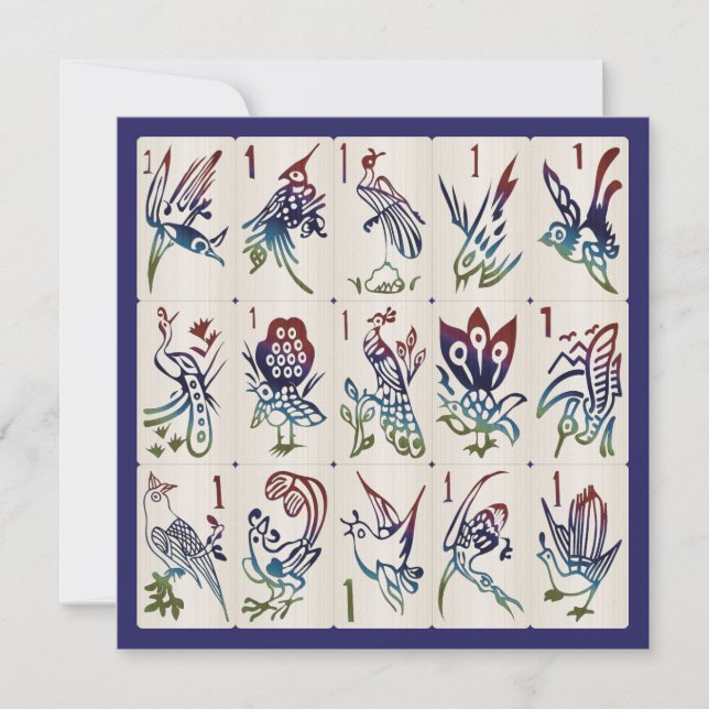 Mah Jong One Bams Flat Card Einladung (Vorderseite)