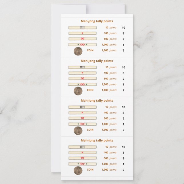 Mah-Jong Tally-Punkte-Karte - 2 (mit Münze) Einladung (Vorderseite)