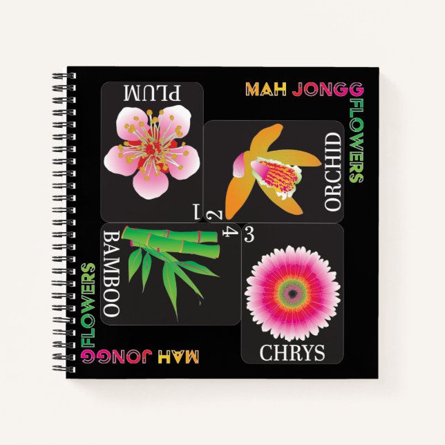 Mah Jongg 4 Blume Notebook Notizbuch (Vorderseite)